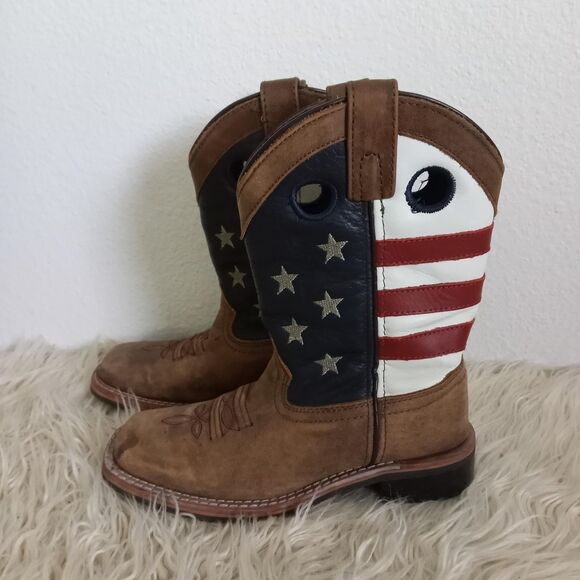 CODY JAMES Leather Western USA Flag Boots Red White Blue Square Toe Child SZ 1 D - Picture 1 of 8